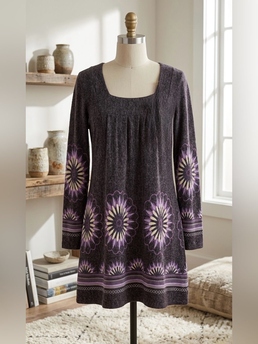 Adore Heathered Purple Knit Long Sleeve Dress